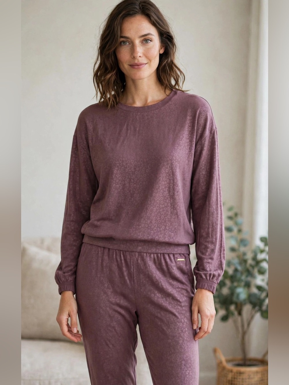 BCBGMaxAzria Mauve Two-Piece Long Sleeve Lounge Set XL